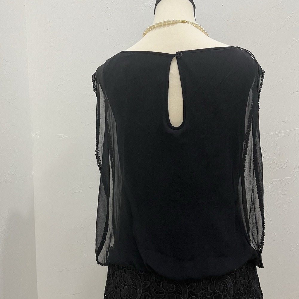 Aidan Mattox Cocktail Dress Women 6 Black Good Silk Lace Beaded Sheer Overlay - Picture 12 of 14